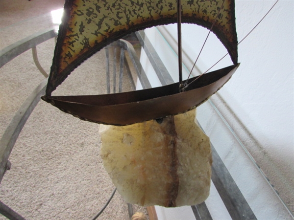 BRASS & COPPER SAILBOAT SCULPTURE 0N QUARTZ BASE