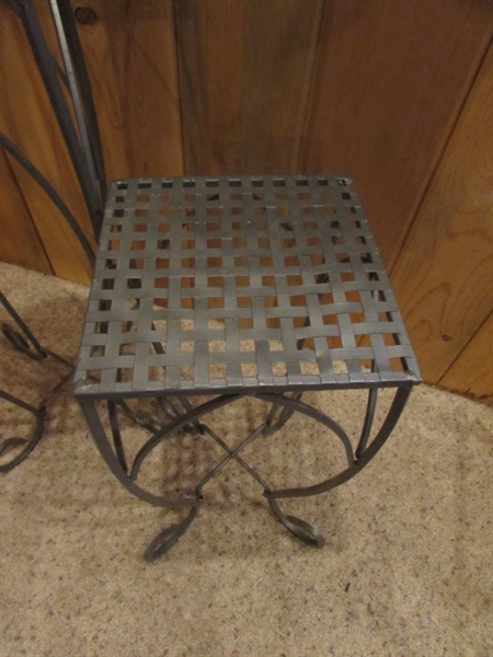 2 SMALL METAL TABLES/PLANT STANDS & MORE