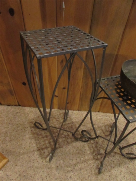 2 SMALL METAL TABLES/PLANT STANDS & MORE