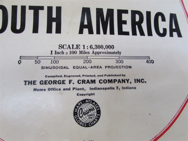VINTAGE CRAM'S ROLL UP MAP OF SOUTH AMERICA