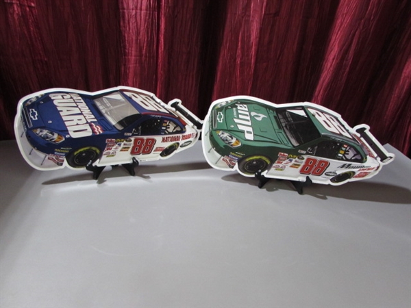 2 DALE EARNHARDT JR RACE CAR SHAPED METAL SIGNS