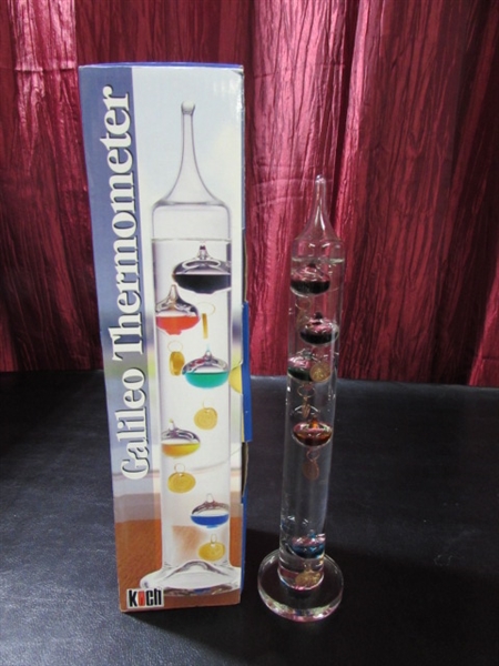 WHITE HOBNAIL MILK GLASS ELECTRIC HURRICANE LAMP & GALILEO THERMOMETER