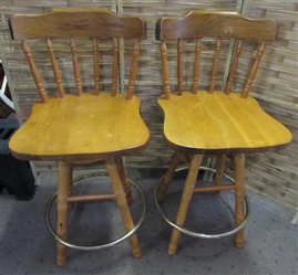 TWO WOODEN BAR STOOLS