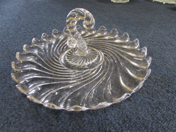CUT GLASS DISHES, SERVING TRAY & MILK GLASS DISH