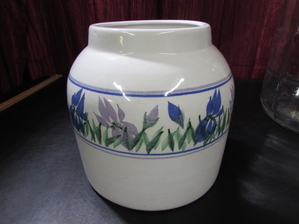 5 GALLON GLASS JAR AND CERAMIC WATER CROCK