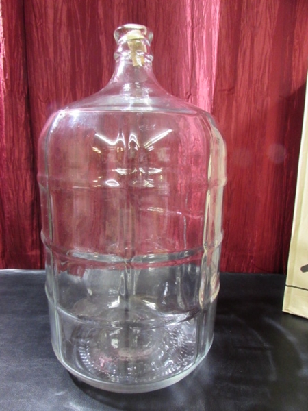 5 GALLON GLASS JAR AND CERAMIC WATER CROCK