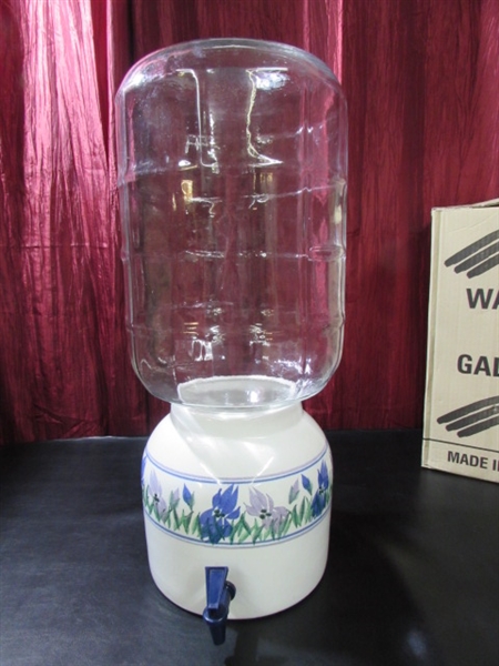 5 GALLON GLASS JAR AND CERAMIC WATER CROCK