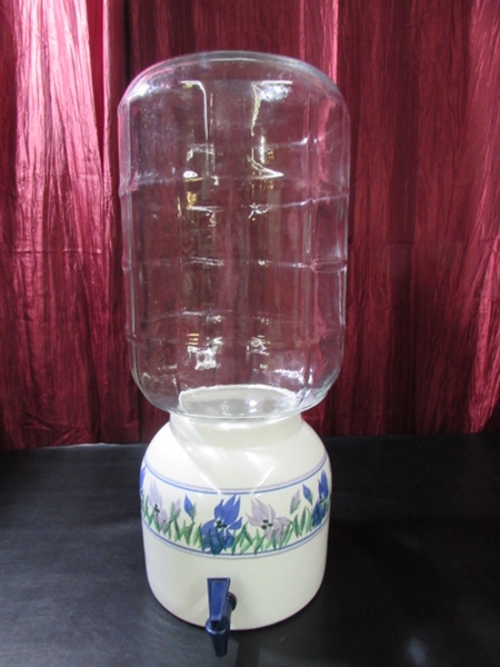 5 GALLON GLASS JAR AND CERAMIC WATER CROCK