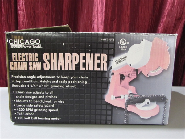 ELECTRIC CHAIN SAW SHARPENER AND LUMBER MARKER