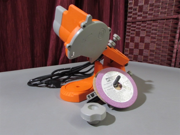 ELECTRIC CHAIN SAW SHARPENER AND LUMBER MARKER