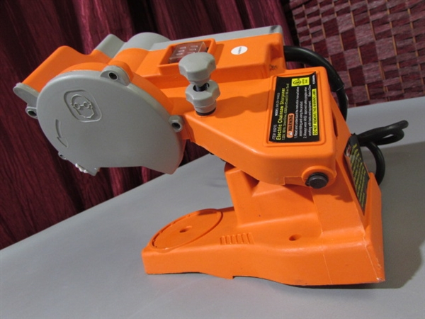 ELECTRIC CHAIN SAW SHARPENER AND LUMBER MARKER