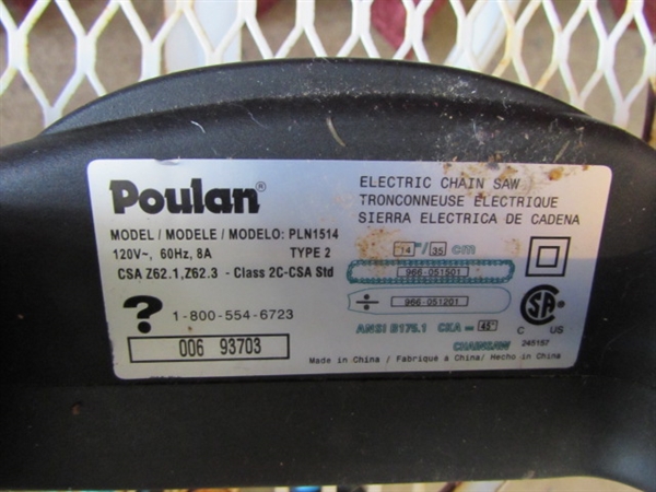 POULAN ELECTRIC CHAINSAW & YARD CARE ITEMS PLUS