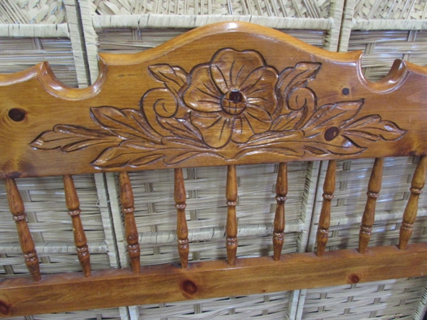 BEAUTIFUL FLORAL CARVED SOLID WOOD QUEEN HEADBOARD