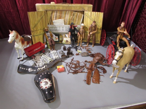 1960's JOHNNY WEST CIRCLE X RANCH PLAYSET WITH EXTRAS