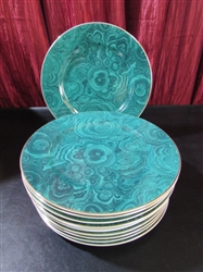 11 NEIMAN MARCUS "MALACHITE" CHARGERS/SERVING PLATES