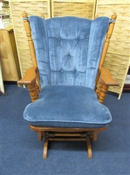 WOODEN GLIDER ROCKER WITH UPHOLSTERED SEAT & BACK.
