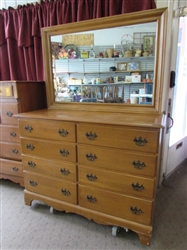 VINTAGE 8 DRAWER IMPERIAL SOLID WOOD DRESSER WITH MIRROR