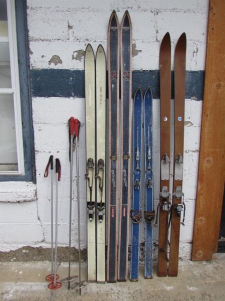 VINTAGE SKIS & POLES FOR DECOR