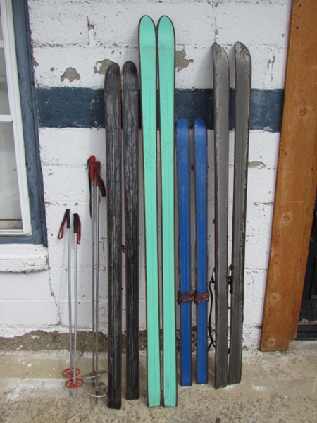 VINTAGE SKIS & POLES FOR DECOR