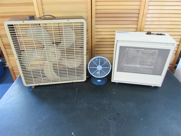 BOX FAN, TABLE FAN & HEATER