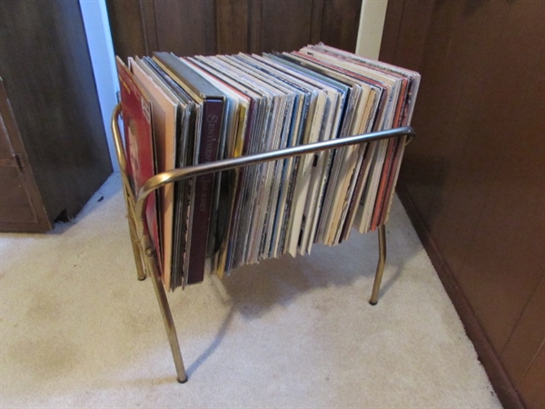 MID-CENTURY MOD LP HOLDER WITH RECORDS *LOCATED OFF-SITE #2*