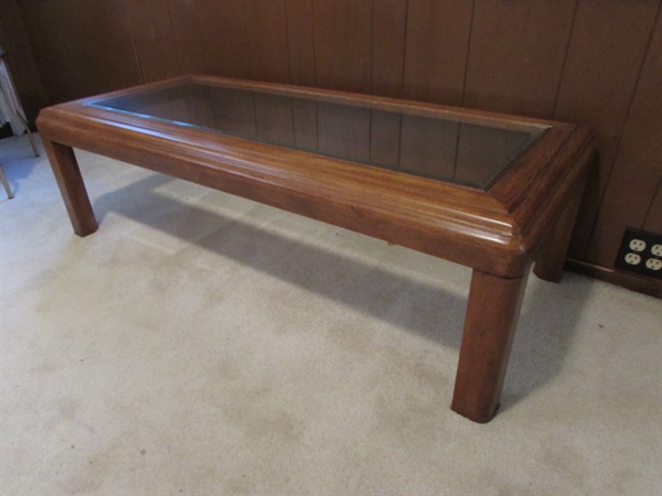 OAK & BEVELED GLASS COFFEE TABLE *LOCATED OFF-SITE #2*