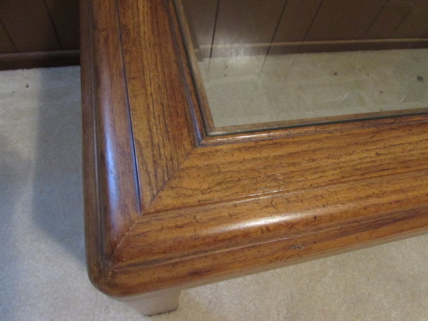 OAK & BEVELED GLASS COFFEE TABLE *LOCATED OFF-SITE #2*