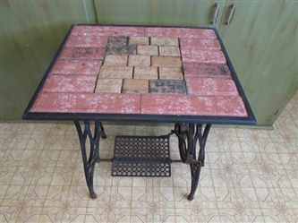 SMALL TABLE MADE FROM A "WHITE" TREADLE SEWING MACHINE CABINET BASE *LOCATED OFF-SITE #2*