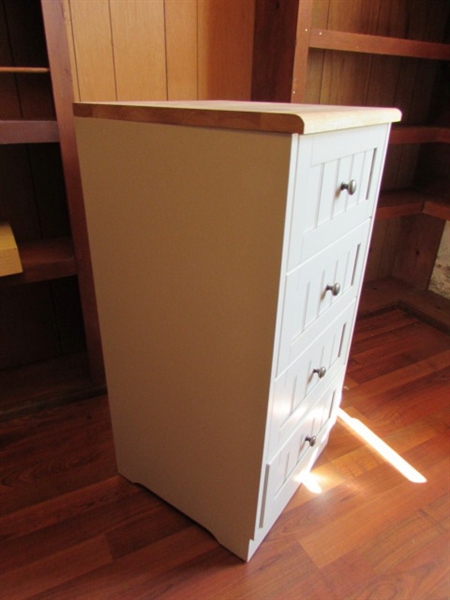 SMALL 4 DRAWER CABINET WITH SOLID WOOD TOP *LOCATED OFF-SITE #2*