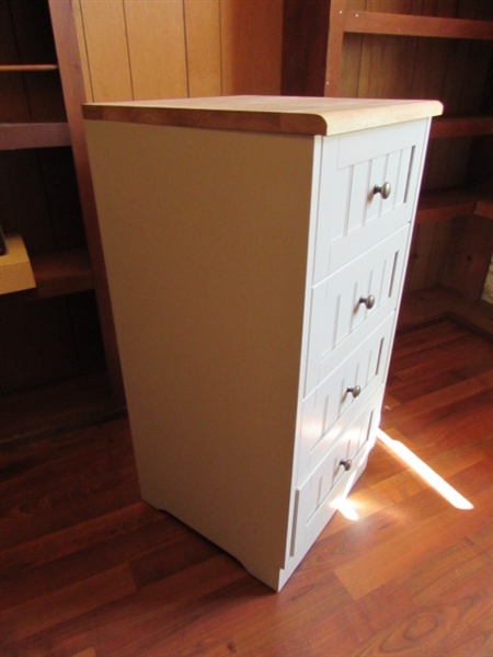 SMALL 4 DRAWER CABINET WITH SOLID WOOD TOP *LOCATED OFF-SITE #2*