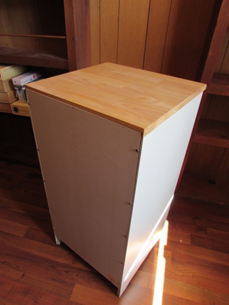 SMALL 4 DRAWER CABINET WITH SOLID WOOD TOP *LOCATED OFF-SITE #2*