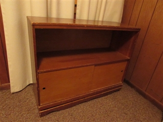 VINTAGE WOOD SHELF UNIT WITH SLIDING DOORS *LOCATED OFF-SITE #2*