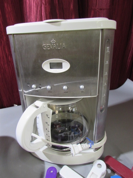 GEVALIA 12-CUP COFFEE MAKER/WEST BEND ELECTRIC SKILLET & ASST. UTENSILS
