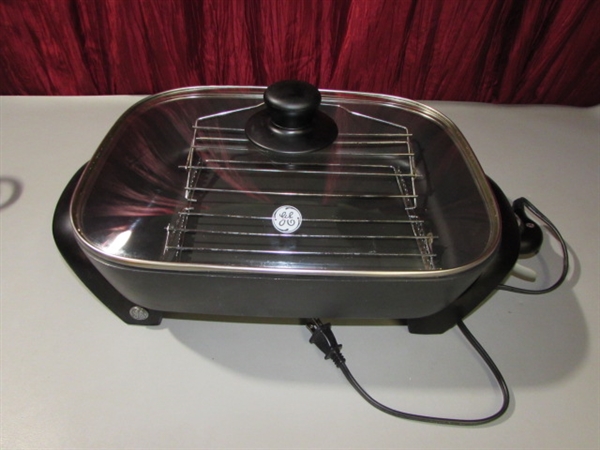 GE ELECTRIC SKILLET, OVAL ROASTER & SPAGHETTI POT WITH BASKET