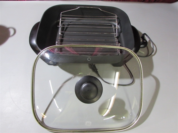 GE ELECTRIC SKILLET, OVAL ROASTER & SPAGHETTI POT WITH BASKET