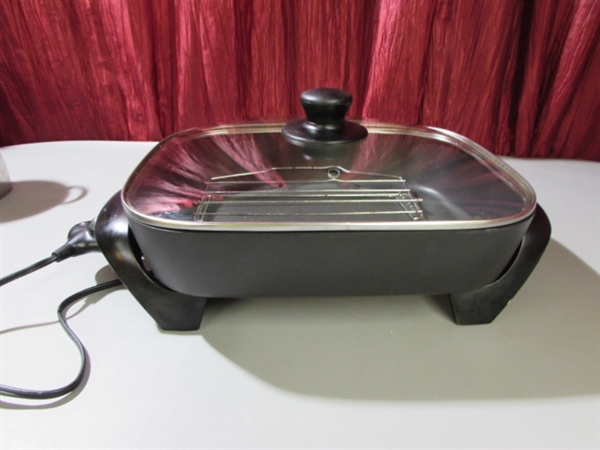 GE ELECTRIC SKILLET, OVAL ROASTER & SPAGHETTI POT WITH BASKET