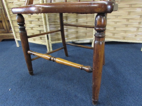 ANTIQUE SIDE CHAIR WITH CANED SEAT