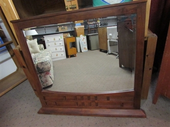 LARGE ANTIQUE DRESSER/WALL MIRROR WITH WOOD FRAME