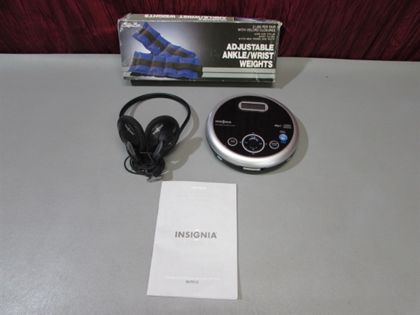 INSIGNIA FM TUNER/CD/MP3 PLAYER & ANKLE WEIGHTS