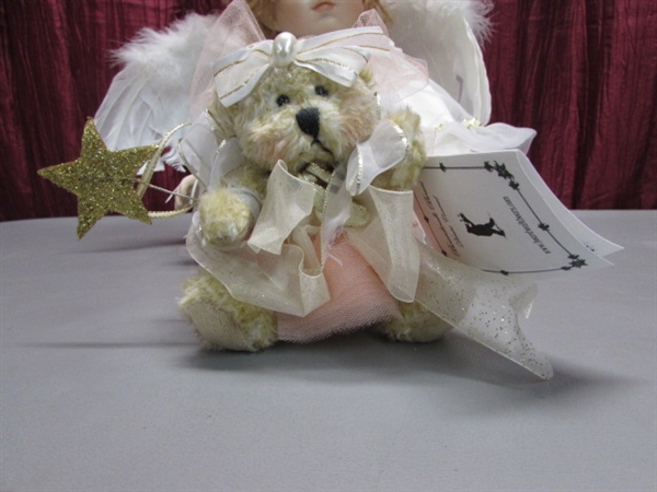 LIMITED EDITION PORCELAIN ANGEL DOLL BY GEPPEDDO & A LITTLE ANGEL BEAR