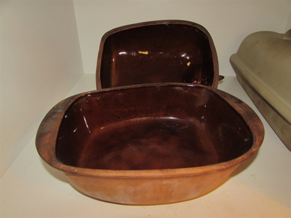 CLAY CHICKEN ROASTER, BREAD PAN WITH LID, PIE PLATE & MORE