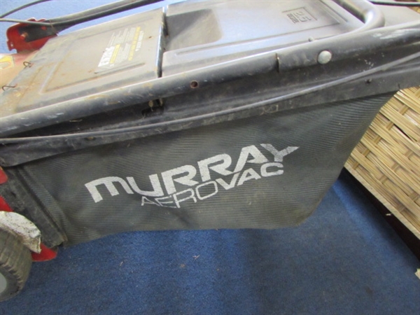 21 MURRAY 2-SPEED LAWN MOWER, RUBBERMAID TRASH CAN & GARDEN TOOLS