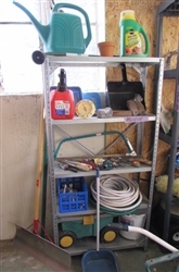 METAL SHELF UNIT WITH CONTENTS