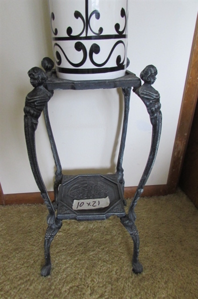 CAST IRON PLANT STAND AND VASE