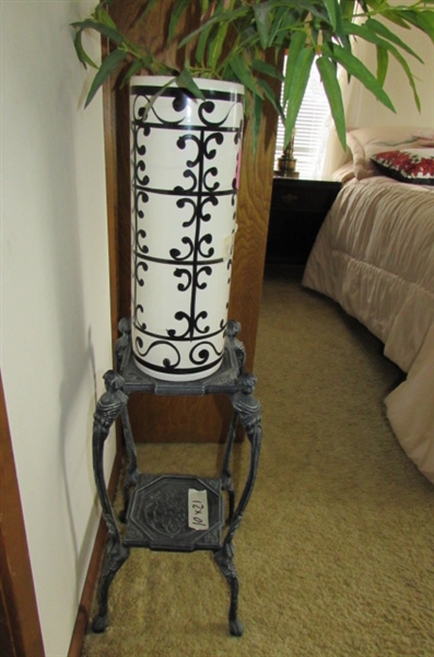 CAST IRON PLANT STAND AND VASE