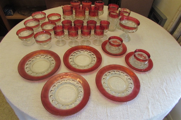 KINGS CROWN THUMBPRINT GLASSWARE - RUBY RED