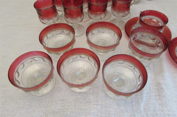 KINGS CROWN THUMBPRINT GLASSWARE - RUBY RED