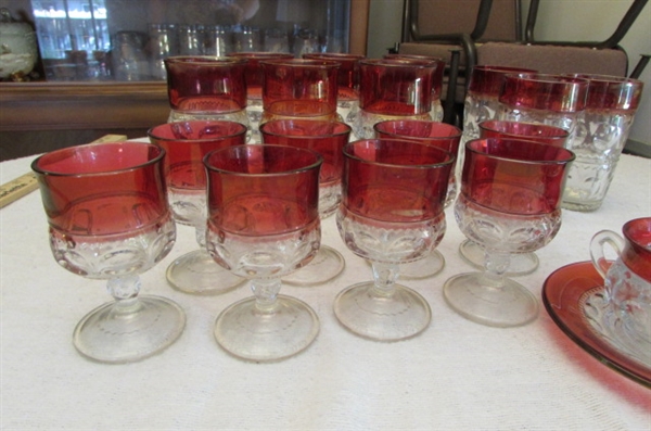 KINGS CROWN THUMBPRINT GLASSWARE - RUBY RED