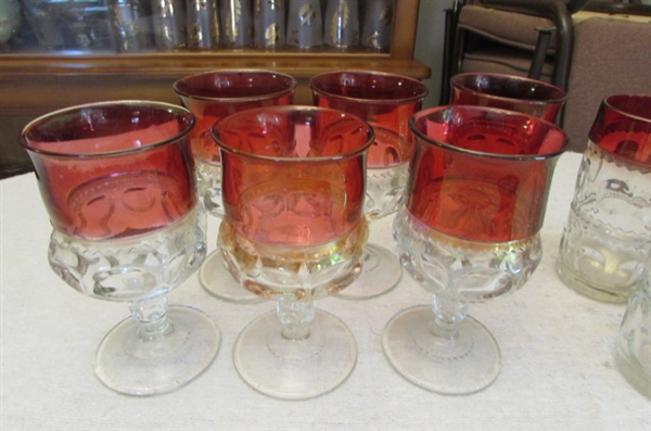 KINGS CROWN THUMBPRINT GLASSWARE - RUBY RED