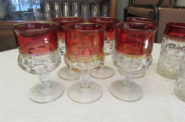 KINGS CROWN THUMBPRINT GLASSWARE - RUBY RED